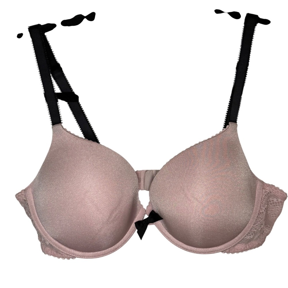 Victoria's Secret Pink Shimmer Lace Push Up Bra 36C Black Straps NEW Fast Ship